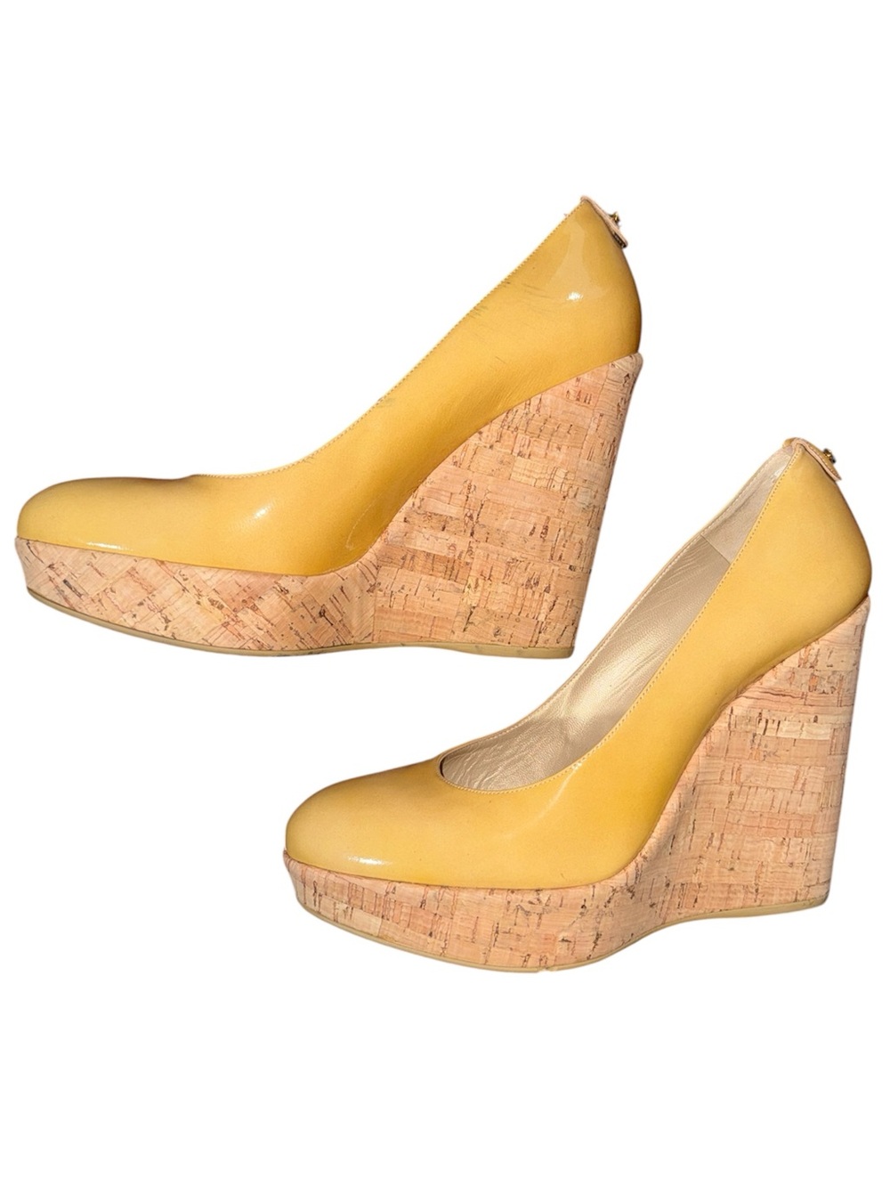 STUART WEITZMAN AUTH $399 Women's Classic Yellow Leather Wedge Pump 8